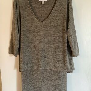 Gray V-Neck Top and Skirt Set